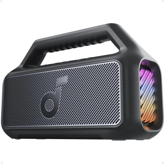 Boom 2 By Anker, Outdoor Speaker, 80W, Subwoofer, BassUp 2.0, 24H Playtime, IPX7 Waterproof, Floatable, RGB Lights, USB-C, Custom EQ, Bluetooth 5.3, Portable for Camping, Beach, and Backyard Black