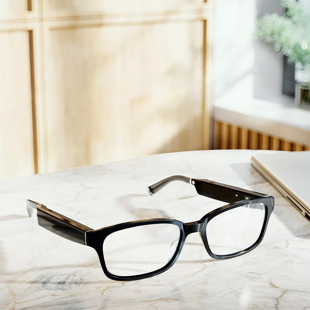 Amazon Echo Frames, an Alexa device (newest model), Smart glasses with Alexa, Rectangle frames in Classic Black with blue light filtering lenses Black Rectangle