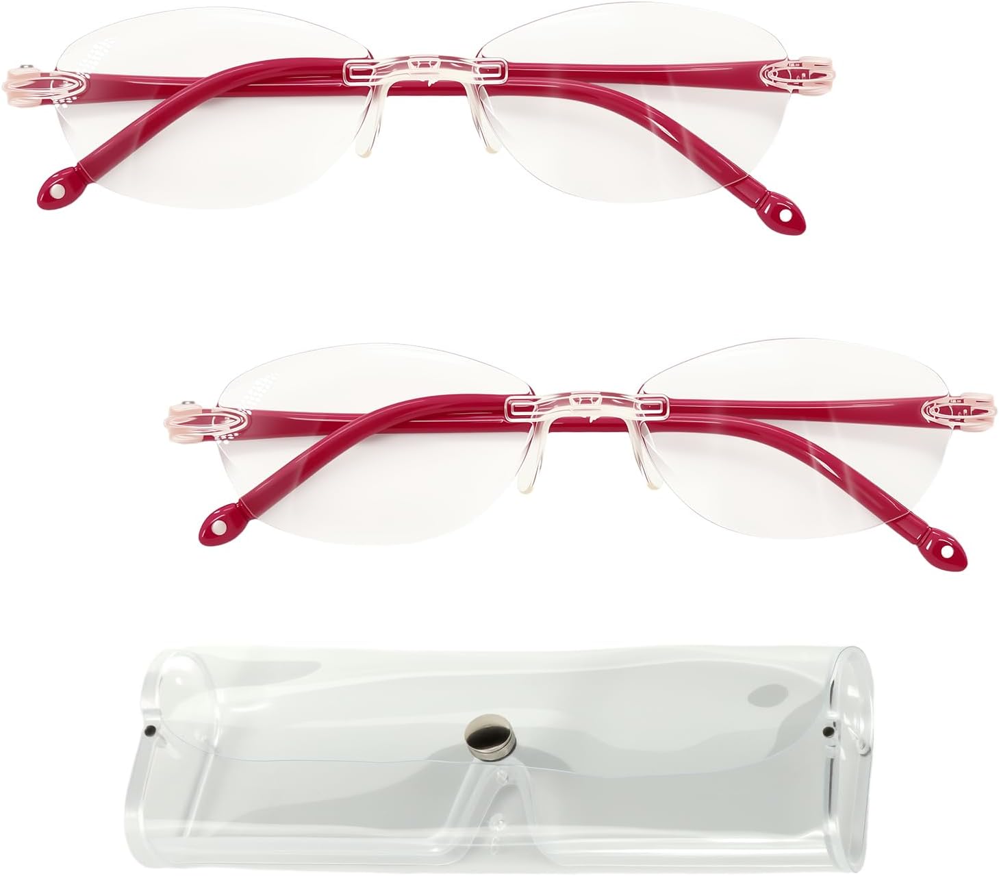 2 Pcs Auto Focus Glasses, Automatic Zoom Reading Intelligent Self Adjusting Presbyopia Anti-Blue Light Glass Adjustable Presbyopic Color-Changing Smart Look Far And Near For Men Women(Red)