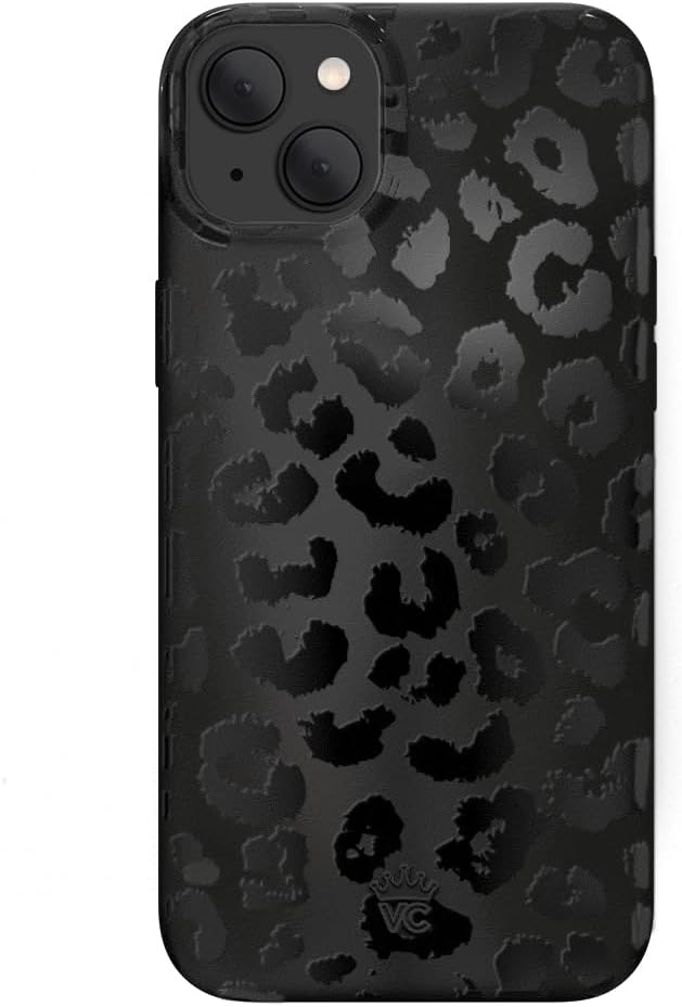 Black Leopard Cheetah Print Phone Case for iPhone 15 - Compatible with MagSafe - 10ft Drop Tested 15 Black Leopard