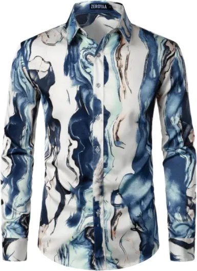 Men's Hipster Printed Slim Fit Long Sleeve Button Up Satin Dress Shirts XX-Large 103-beige