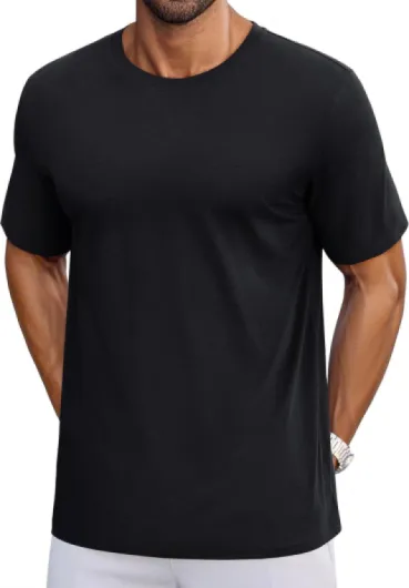 Mens T-Shirts Short Sleeve Cotton UPF 50+ Lightweight Moisture Wicking Cooling Casual Crew Neck Basic Tee Shirts Black Large