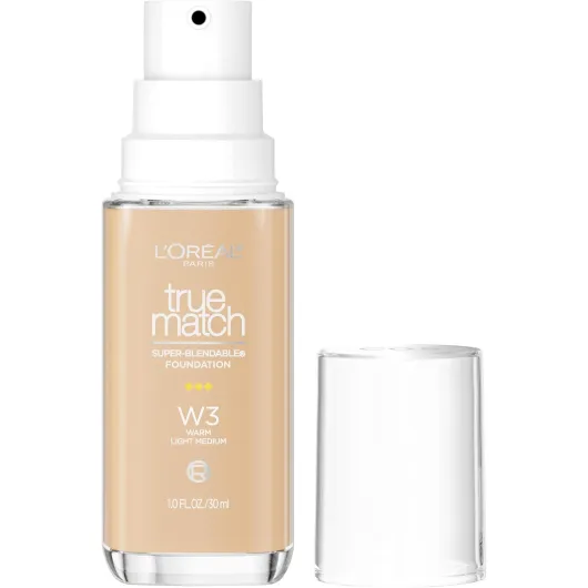L'Oreal Paris True Match Super-Blendable Foundation, Medium Coverage Liquid Foundation Makeup, W3, Light Medium, 1 Fl Oz 1 Fl Oz (Pack of 1) W3, Light Medium