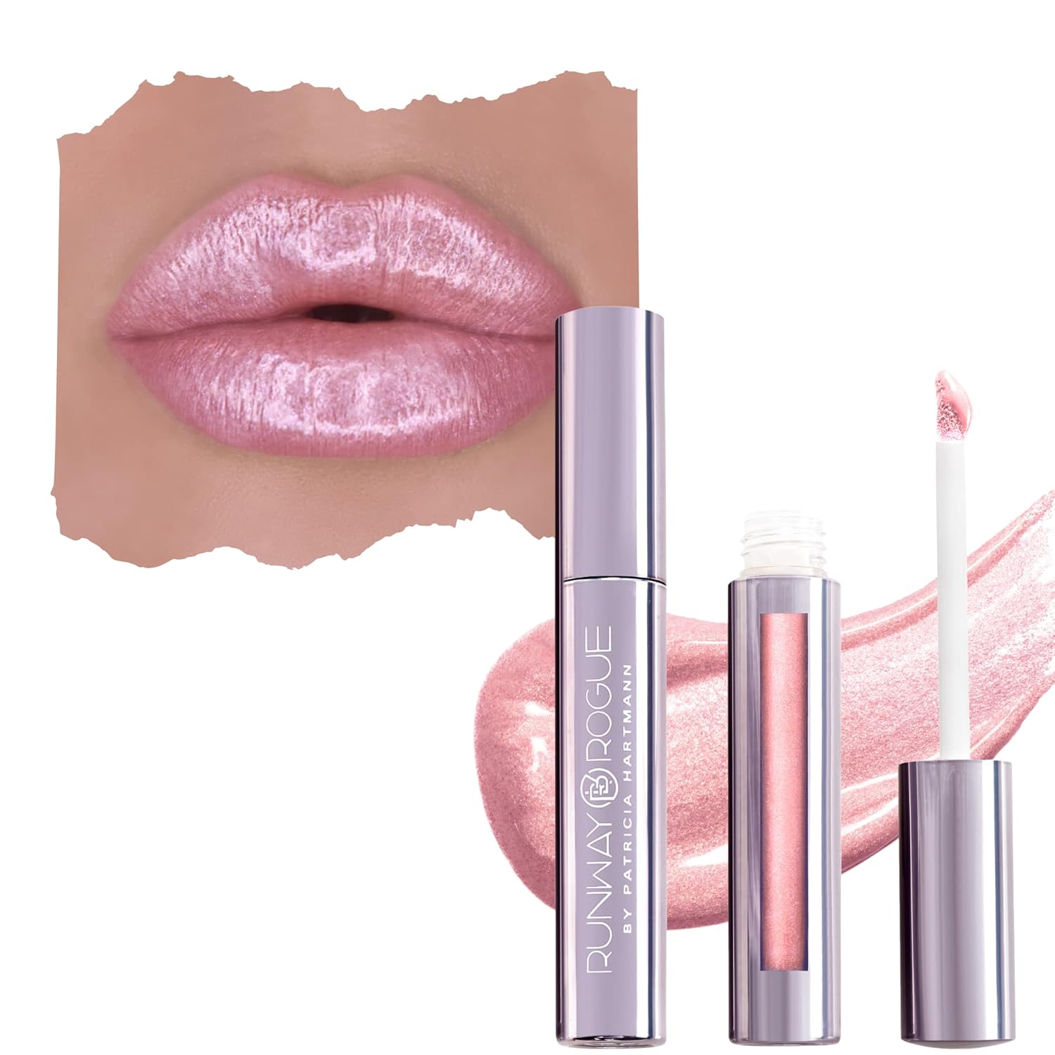 LuxGloss Lip Gloss, High-Pigment Shimmery Soft Pastel-Pink Lip Gloss, ‘Catwalk’
