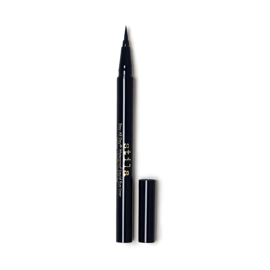 Stila Waterproof Liquid Eye Liner, Stay All Day Makeup with Fine Brush Tip Lasting Satin Finish, Smudge-Proof & Transfer-Resistant Midnight 1 Count (Pack of 1)