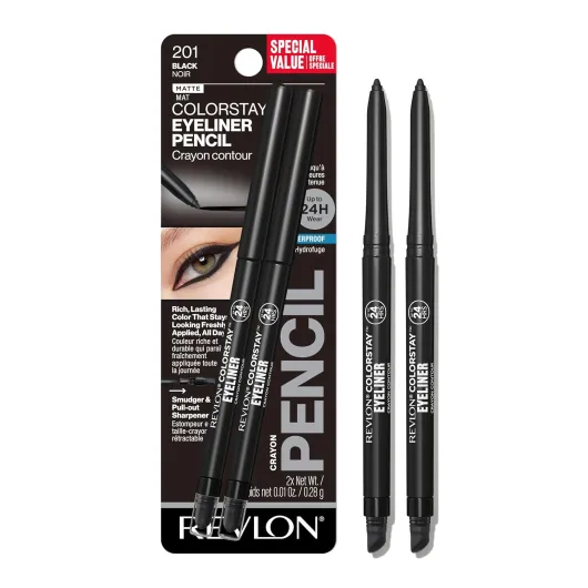 ColorStay Pencil Waterproof Eyeliner, Smudge-Proof, Eye Makeup with Built-In Sharpener, 201 Black, 2 pack Black 0.01 Ounce (Pack of 2)
