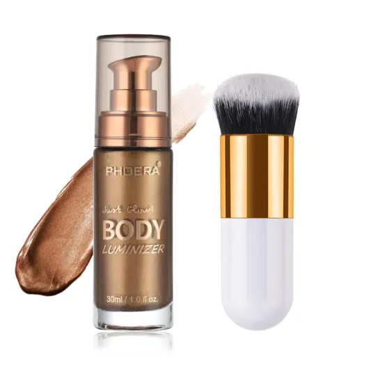 Body Shimmer Oil, Glistening Bronze Natural Glow Luminizer, Long Lasting Waterproof Moisturizing Liquid Illuminator Highlighter Makeup for a Sun-Kissed Glow, Brush Include, 1oz, Medium Glistening Bronze #03 1 Fl Oz (Pack of 1)