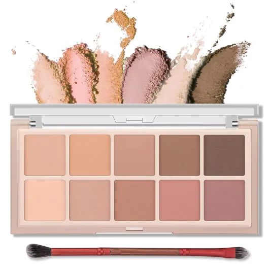 10 Colors Eyeshadow Palette - Matte Nude Naked Eye Shadow Makeup, Ultra-Blendable High Pigmented Long Lasting, Neutral Beige Brown Eye Make Up Pallet with Brush Travel Size Gift Kit, Milk Tea 05 Milk Tea