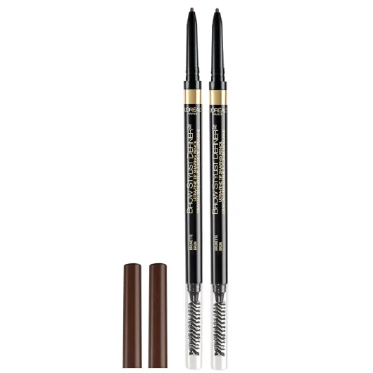 L'Oreal Paris Makeup Brow Stylist Definer Waterproof Eyebrow Pencil, Ultra-Fine Mechanical Pencil, Draws Tiny Brow Hairs and Fills in Sparse Areas and Gaps, Brunette, 0.003 Ounce (Pack of 2) Brunette 0.003 Ounce (Pack of 2)