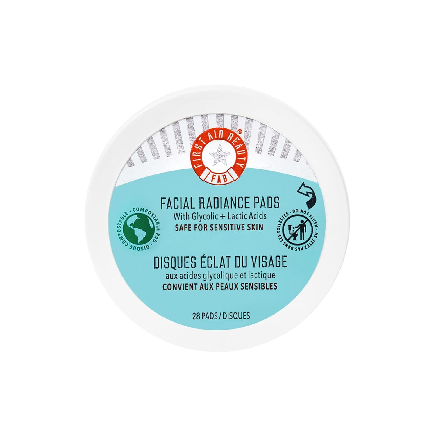 Facial Radiance Pads with Glycolic & Lactic Acids, Daily Exfoliating Pads with AHA, Visibly Smaller Pores, Help Tone & Brighten Skin, One-Step Makeup Prep, Compostable, 28 28 Count (Pack of 1) Facial Radiance Pads