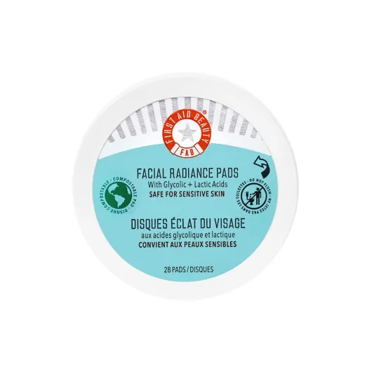 Facial Radiance Pads with Glycolic & Lactic Acids, Daily Exfoliating Pads with AHA, Visibly Smaller Pores, Help Tone & Brighten Skin, One-Step Makeup Prep, Compostable, 28 28 Count (Pack of 1) Facial Radiance Pads