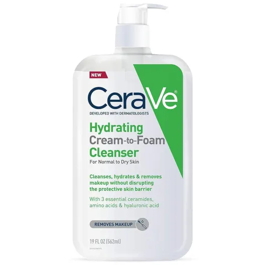 Hydrating Cream To Foam Cleanser, Makeup Remover Face Wash For Dry Skin, Foaming Facial Cleanser With Hyaluronic Acid, Normal To Dry Skin, Fragrance Free & Non Comedogenic, 19 Fluid Ounce 19 Fl Oz (Bottle)