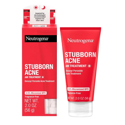 Stubborn Acne AM Face Treatment with 2.5% Micronized Benzoyl Peroxide Acne Medication, Oil-Free Daily Facial Treatment Reduces Size & Redness of Breakouts, Paraben-Free, 2.0 oz