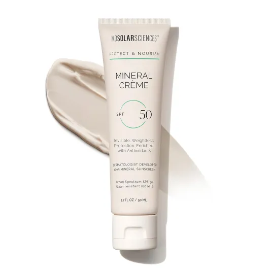 MDSolarSciences Mineral Crème SPF 50 Sunscreen for Face – Water-Resistant, Broad Spectrum UV Protection – Blendable Micronized Zinc Oxide – Smooth, Natural Matte Finish 1.7 Fl Oz (Pack of 1)