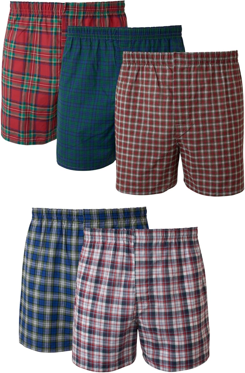 Men's Underwear Boxers Pack, Cool & Breathable Cotton Underwear, Moisture-Wicking Boxers for Men 5 Assorted Plaid - 5 Pack Large