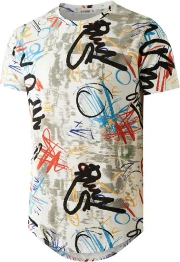 Mens Hipster Hip Hop Short Sleeve Print T-Shirt Shirts Men X-Large White