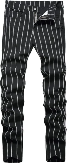 Plaid Pants for Men, Mens Skinny Stretch Slim fit Chinos Golf Business Dress Casual Pants 32 Black Stripe