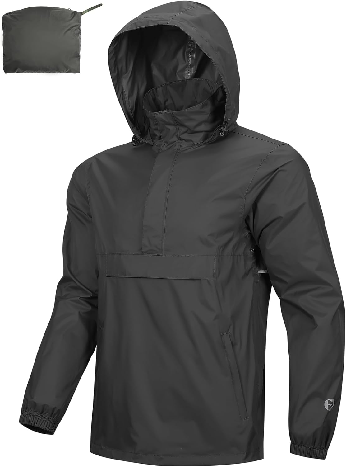 Men's Rain Jacket Waterproof Lightweight Packable Rain Pullover for Hiking Golf Running Medium Black