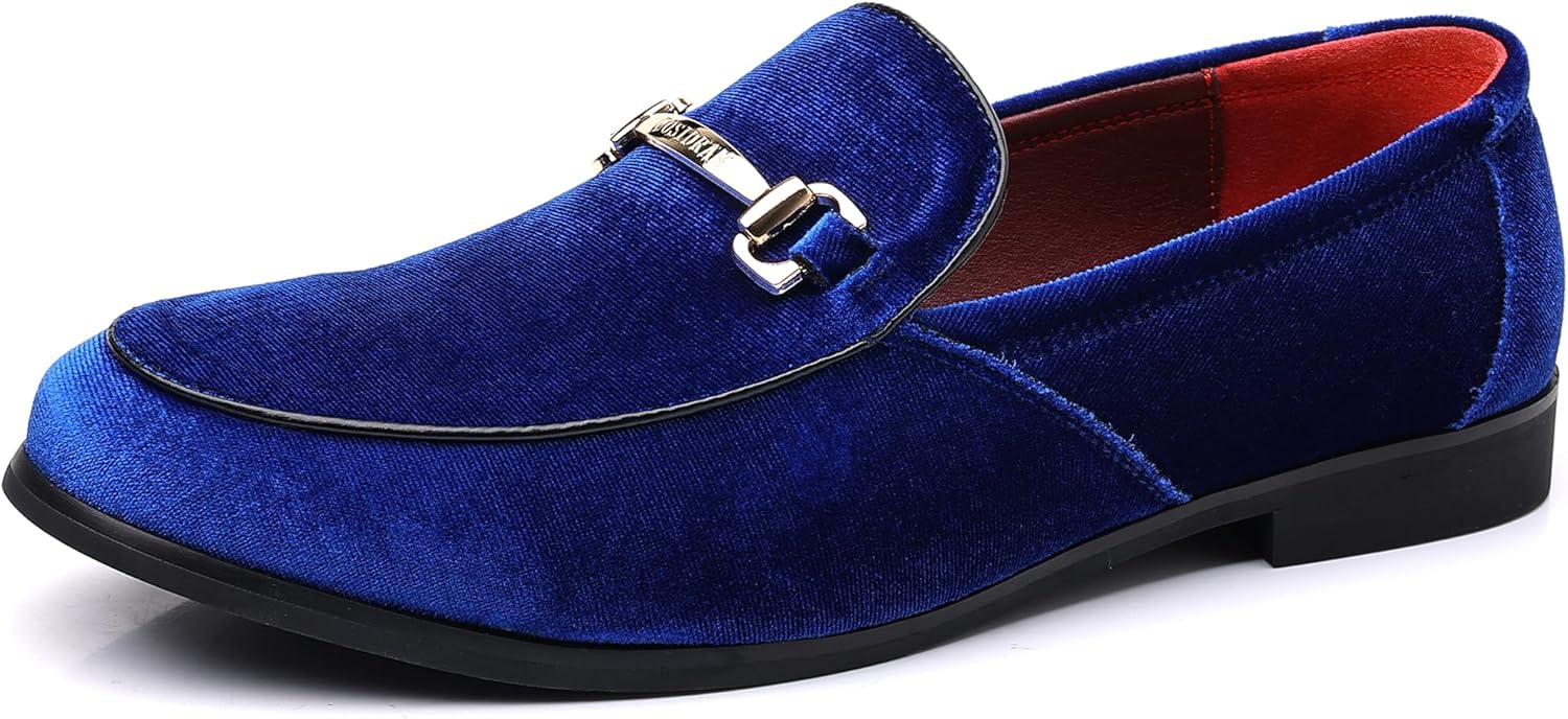 Mens Dress Shoes Loafers Business Classic Suede Luxury Copper Chain Party Wedding Moccasins for Male 12 A/Blue