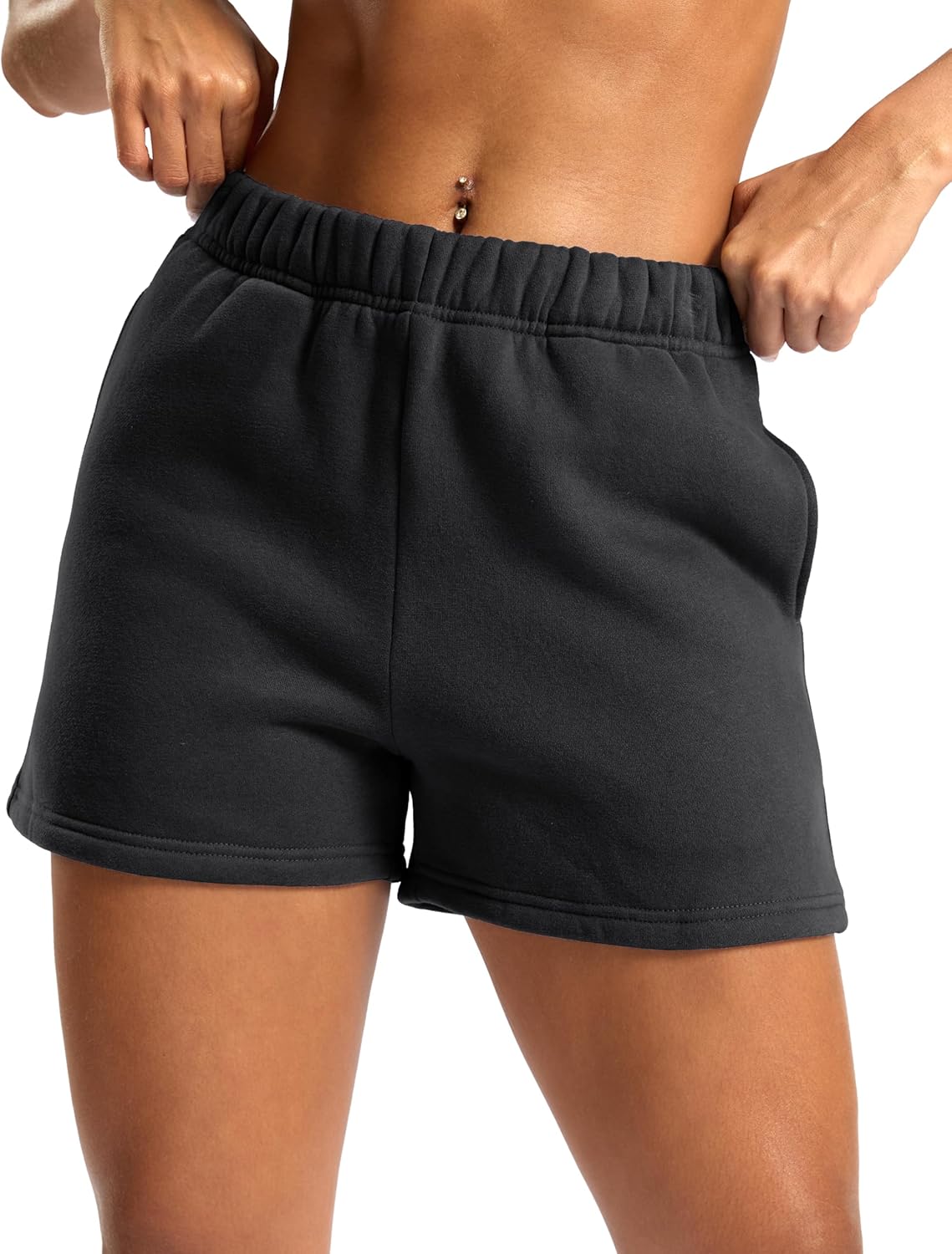 Women's Sweat Shorts with Pockets High Waisted Comfy Athletic Lounge Cotton Shorts for Women Casual Summer Black Medium