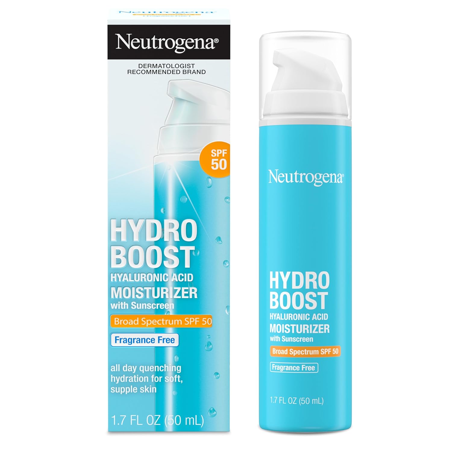 Hydro Boost Hyaluronic Acid Face Moisturizer with Sunscreen, Broad Spectrum SPF 50, Fragrance Free Facial Moisturizer to Hydrate & Soothe Dry Skin, 1.7 fl - oz