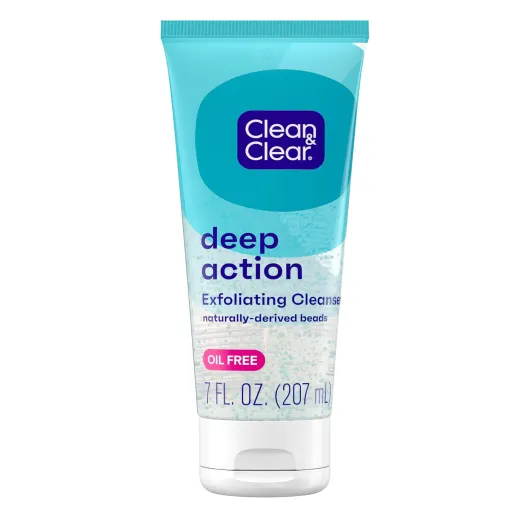Clean & Clear Deep Action Exfoliating Facial Cleanser, Scrub & Face Wash, Pro-Vitamin B5, Lactic & Glycolic Acids, Oil-Free Gentle Daily Exfoliator for Soft, Smooth, Hydrated Skin, Vegan, 7 Fl Oz Tube Natural 7 Fl Oz (Pack of 1)