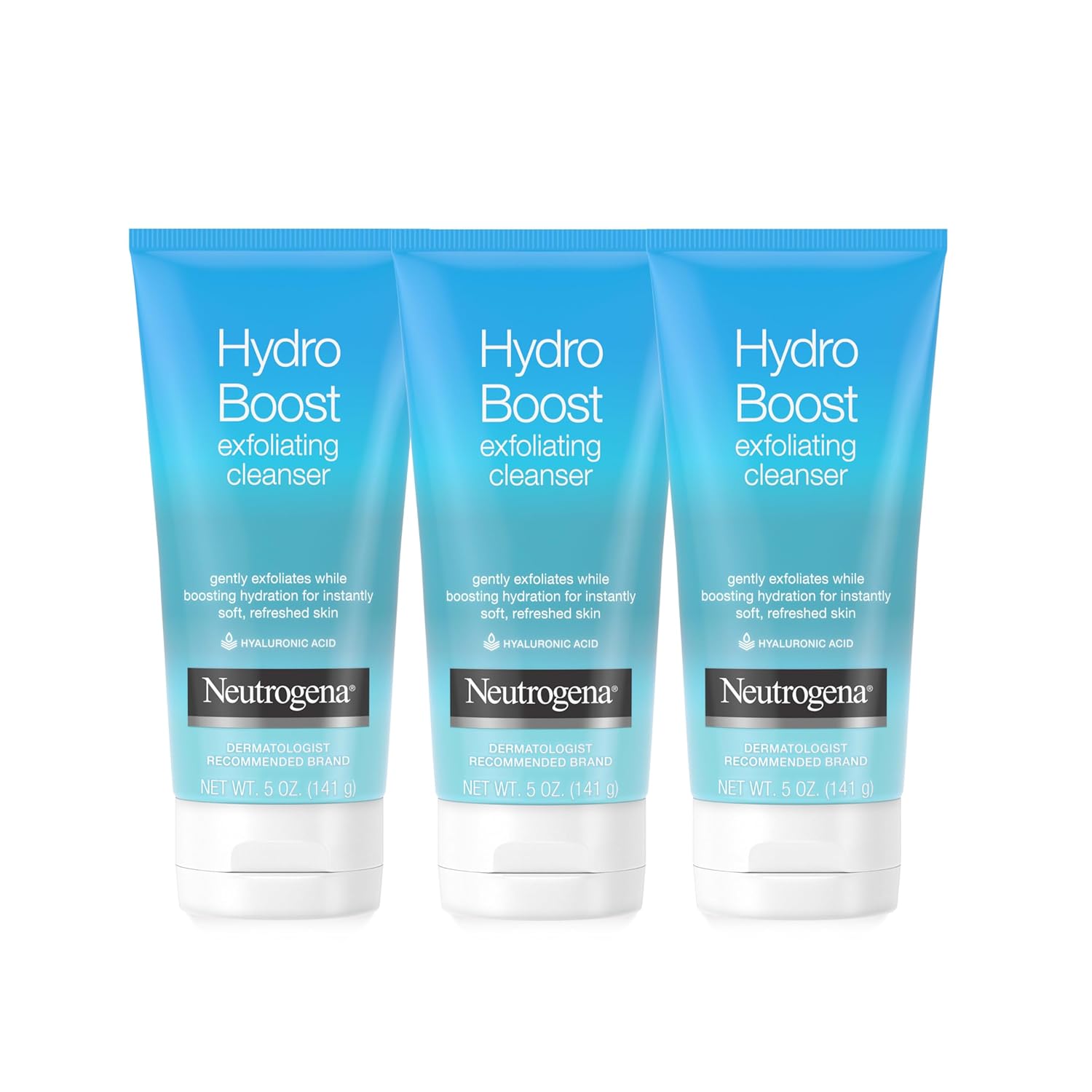 Hydro Boost Gentle Exfoliating Daily Facial Cleanser with Hyaluronic Acid, Clinically Proven to Increase Skin's Hydration Level, Non-Comedogenic Oil-, Soap- & Paraben-Free, 5 Oz, 3 Pack Signature Hydro Boost Scent 5 Ounce (Pack of 3)