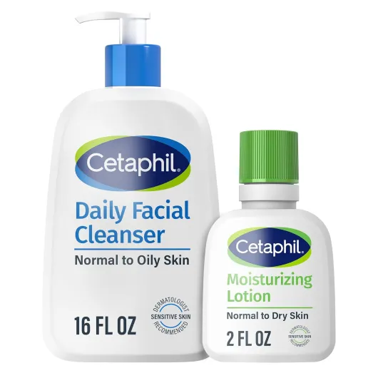 Daily Facial Cleanser Lotion for Combination to Oily, Sensitive Skin, 16 oz + Travel Size Moisturizing Lotion 2 oz 16oz (Pack of 1)