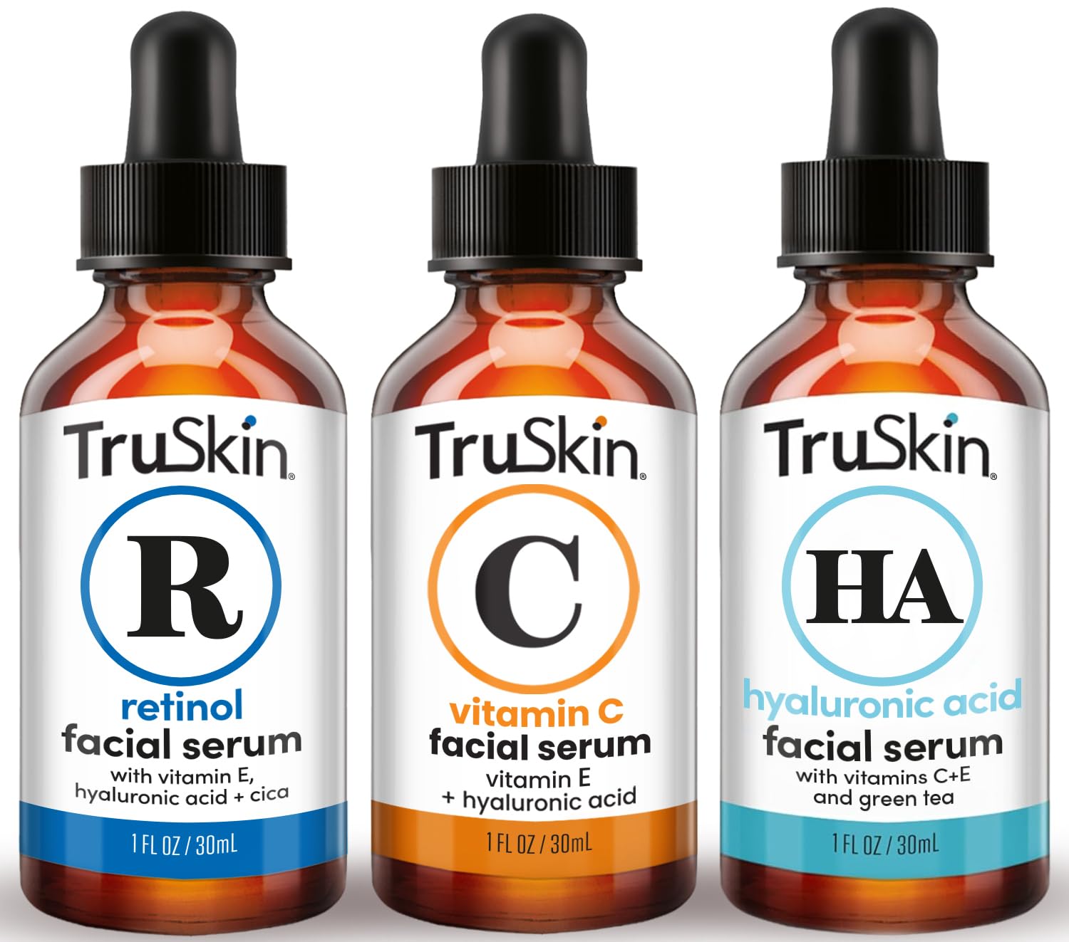 Face Serum Trio – Hyaluronic Acid, Vitamin C & Retinol Serum for Face – Anti Aging Skin Care Set for Women – Skincare for Bright, Smooth, Hydrated & Firmer-Looking Skin, 1 fl oz, 3 Bottles