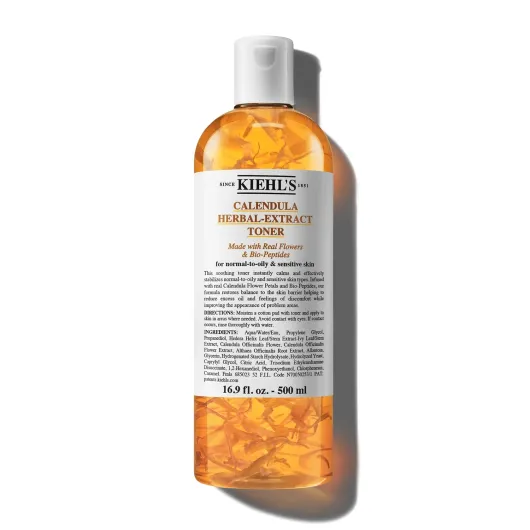 Kiehl's Calendula Herbal Extract Alcohol-Free Toner, Soothing Facial Toner for Normal to Oily Skin, Visibly Reduces Redness & Oil, Improves Skin Texture, Paraben-Free, Fragrance-Free, Non-acnegenic 16.9 Fl Oz / 500 ml
