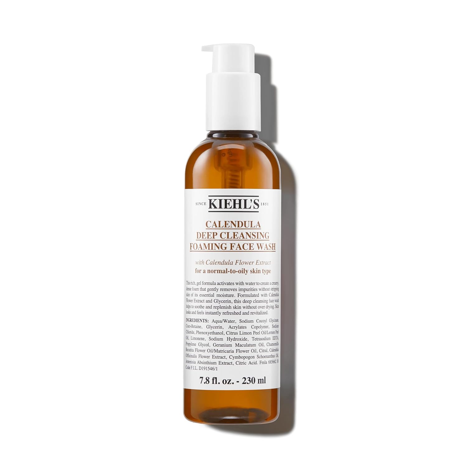 Kiehl's Calendula Deep Cleansing Face Wash, Balances Skin While Gently Removing Impurities, Soothing and Refreshing, Boosts Moisture Barrier for Soft-Feeling Skin, Paraben and Sulfate Free Unscented 7.8 Fl Oz / 230 ml