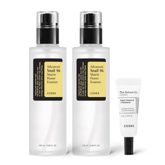 Snail 96% Mucin Power Essence 2ea & Retinol 0.1% Cream Mini Sample 1ea, Glass Skin Starter Set, Amazon Exclusive, Daily Hydrating & Firming Korean Skin Care Kit, Gift Set 3.43 Fl Oz (Pack of 2)