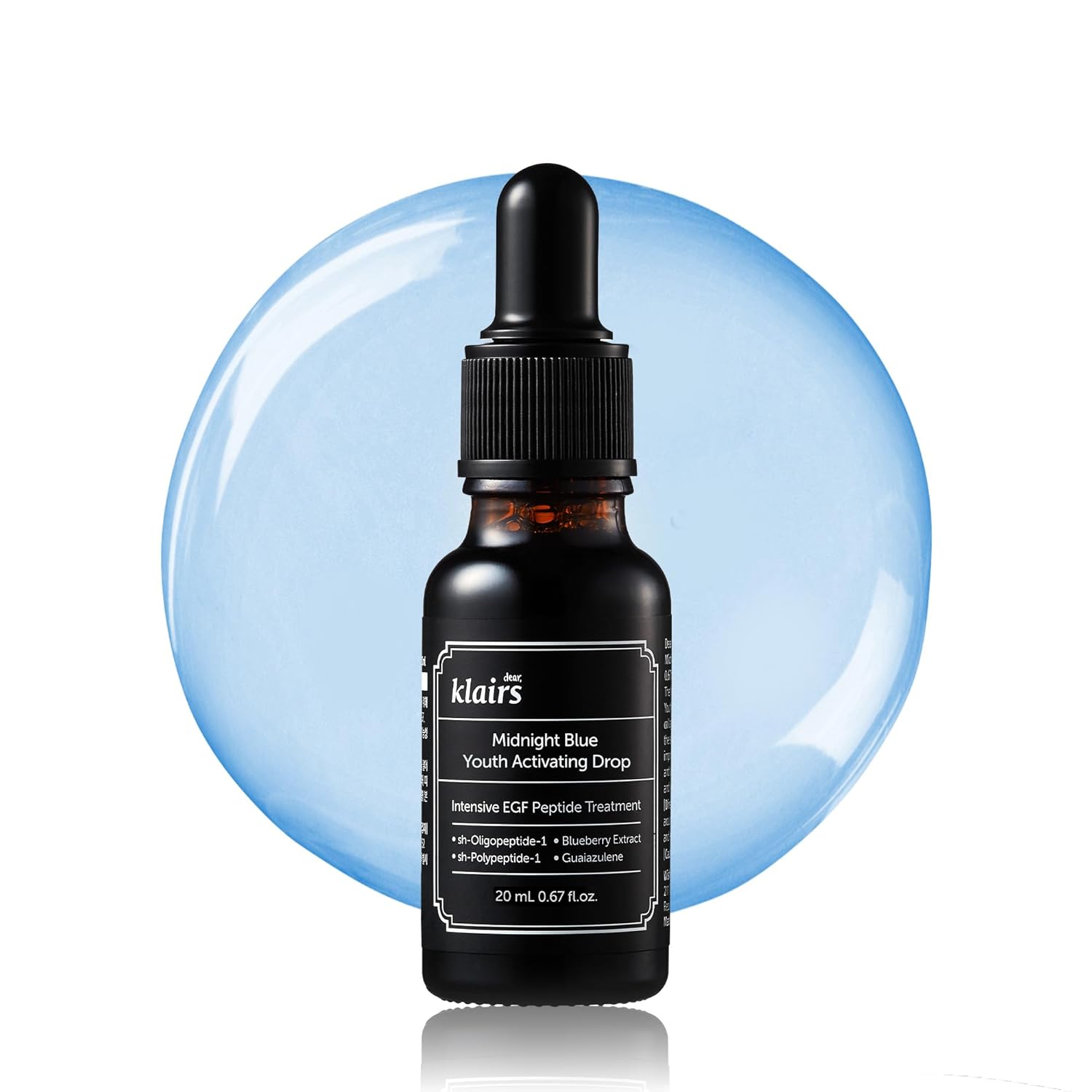 [Klairs] Midnight Blue Youth Activating Drop · EGF + Peptide Ampoule for Sensitive Skin · Calms Redness, Boosts Firmness & Sebum Control · Lightweight & Fast-Absorbing · 0.67 fl oz