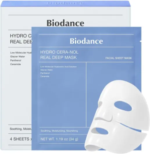 BIODANCE Hydro Cera-nol Real Deep Mask, masque hydrogel de nuit, apaisant, hydratant, nourrissant, 34g x 4 pcs