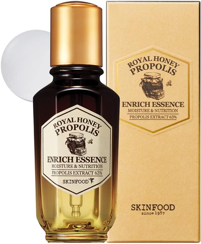 SKINFOOD Royal Honey Propolis Enrich Essence - 63% Black Bee Propolis & 10% Royal Jelly Extract Face Serum - Propolis Serum for Skin, Valentine Day Gift - 1.69 Fl - Oz - (50mL)