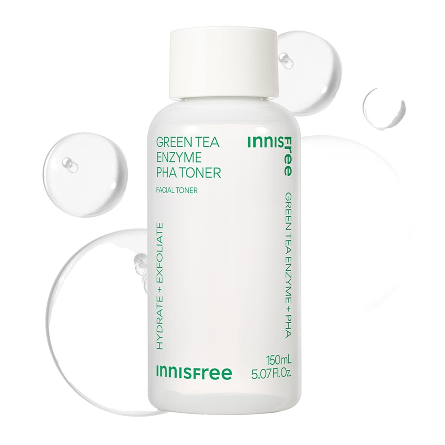 Innisfree Green Tea Enzyme PHA Toner with Hyaluronic Acid, Hydrating Korean Exfoliating Essence for Smooth, Glowing Skin 5.07 oz / 150 ml