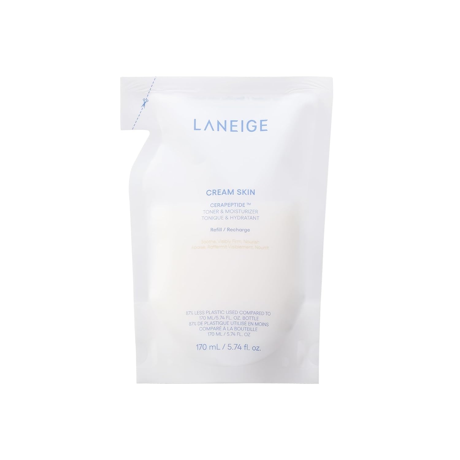 LANEIGE Cream Skin Toner & Moisturizer: Lightweight Refillable Korean Milky Toner with Ceramide & Peptide for Hydration, Firming, & Barrier Support 5.7 Fl - Oz - / 170 mL (Refill)