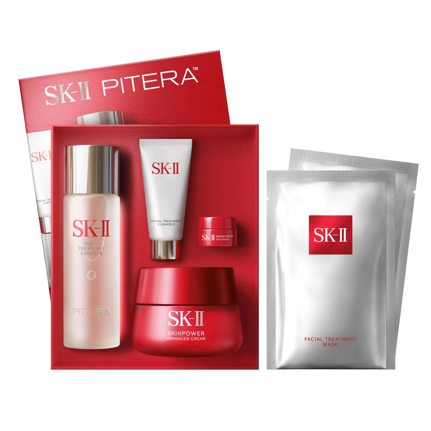 SK-II Anti Aging Skincare Gift Set - Includes Full Size Skincare Products - Facial Cleanser, Facial Essence, SKINPOWER Face & Eye Cream & 2 Treatment Masks (6 Count)