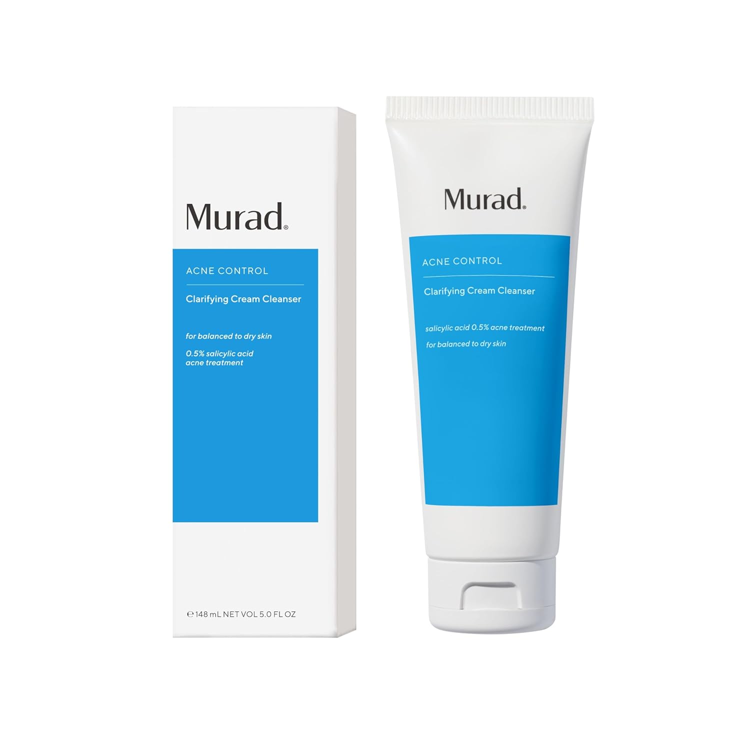 Murad Clarifying Cream Cleanser – Gentle Salicylic Acid Face Wash for Acne-Prone and Sensitive Skin, Treats and Prevents Breakouts and Calms Irritation with Extra Hydration 5.0 Fl Oz