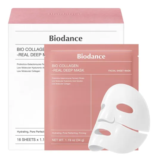 Bio-Collagen Real Deep Mask, Hydrating Overnight Hydrogel Mask, Pore Minimizing, Plumping, Elasticity Improvement, Korean Skincare, Stocking Stuffers for Teen Girls - 1.19oz(34g) x 16ea Collagen 16 Count (Pack of 1)
