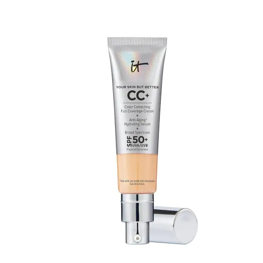 IT Cosmetics CC+ Cream - Natural Full Coverage Foundation With SPF 50+, Color Corrector & Anti-Aging Hydrating Serum, Hyaluronic Acid + Peptides, Lightweight Up To 24H Wear, All Skin Types- 1.08 fl oz 12W Medium (medium with neutral yellow undertones)