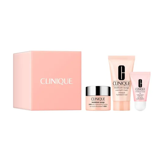 Clinique Hydration Heroes Gift Set - Moisture Surge 100H Moisturizer - Moisture Surge Overnight Mask - Lip Treatment - Hydrating + Glow - Includes 3 Travel Size Pieces