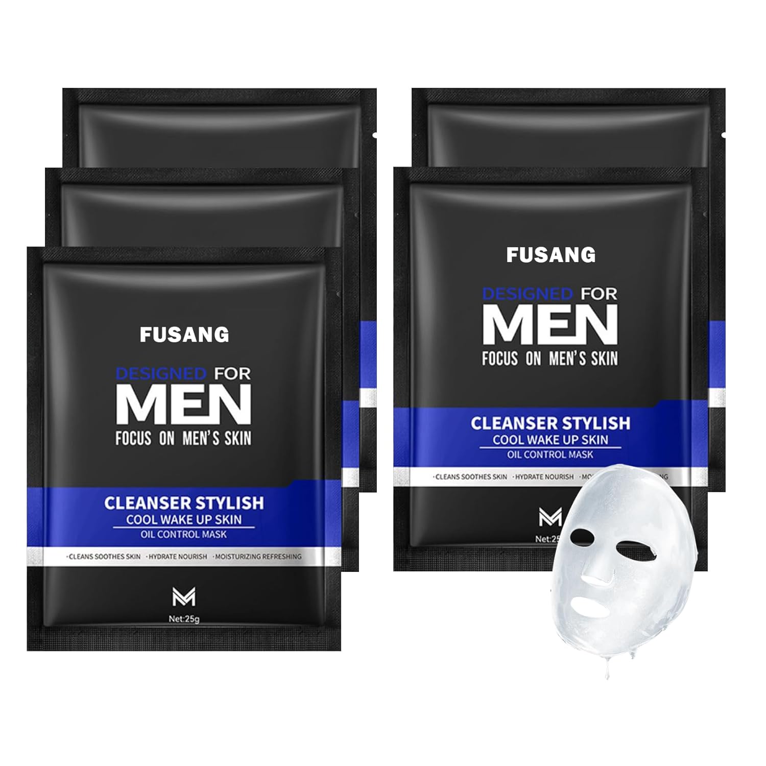 5 Pcs Mens Facial Sheet Mask,Hydrating Face Masks Skincare Gift Set for Men,Moisturizing Soothing Facial Masks,Easy to Use & Nourishing Face Mask Skin Care Set