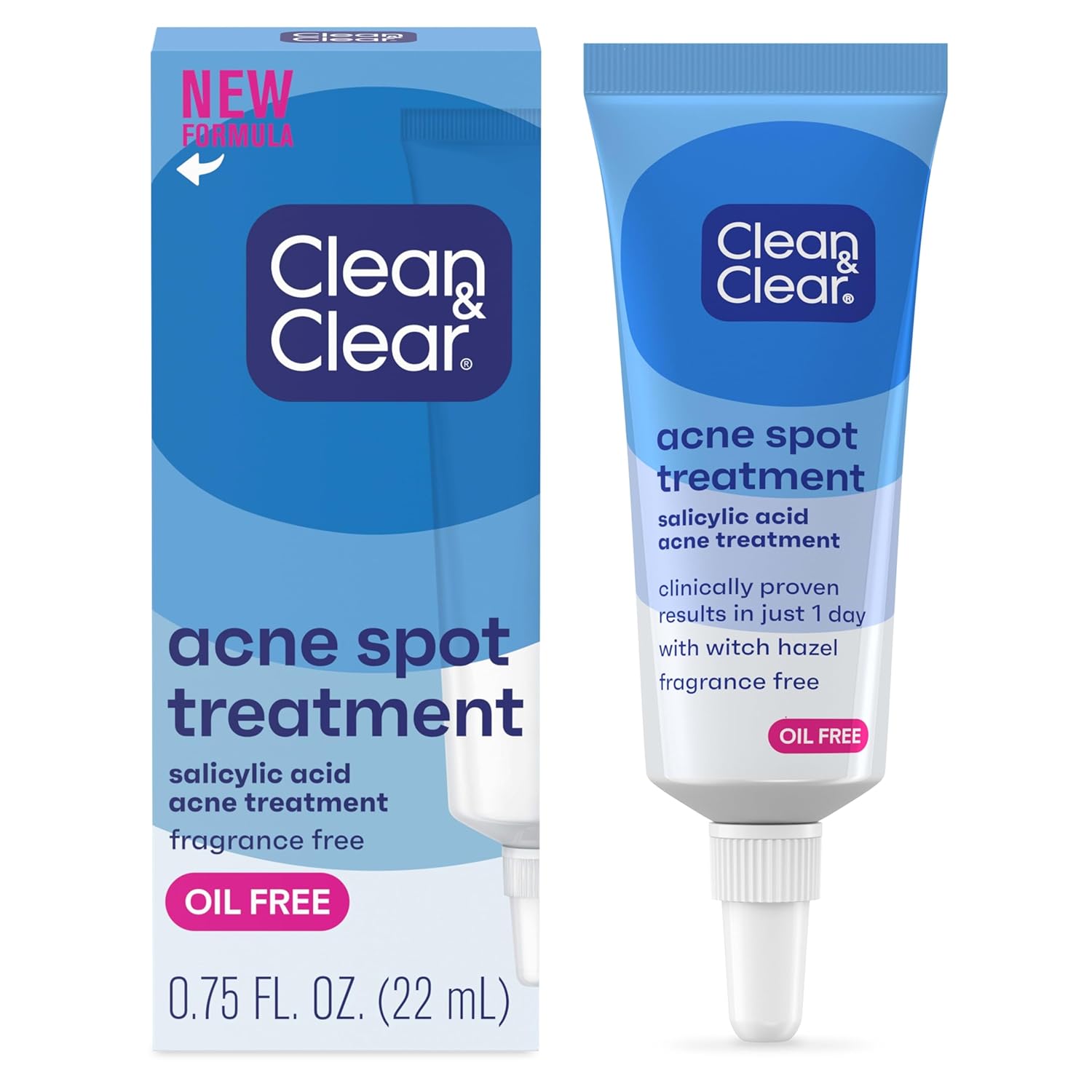 Clean & Clear Acne Spot Treatment Gel Cream with 2% Salicylic Acid, Oil-Free Topical Acne Treatment with Witch Hazel for Clinically Proven Results in 1 Day, Fragrance Free, 0.75 fl - oz 0.75 Fl Oz (Pack of 1)