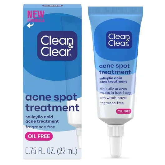Clean & Clear Acne Spot Treatment Gel Cream with 2% Salicylic Acid, Oil-Free Topical Acne Treatment with Witch Hazel for Clinically Proven Results in 1 Day, Fragrance Free, 0.75 fl - oz 0.75 Fl Oz (Pack of 1)