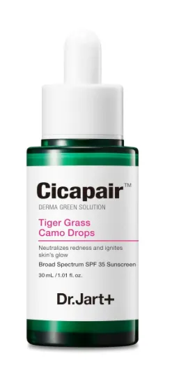 Dr.Jart+ Cicapair Tiger Grass Camo Drops Tinted Serum SPF 35 with Centella Asiatica - Skin Tint - Korean Skin Care Makeup Hybrid, 1.01 Fl Oz