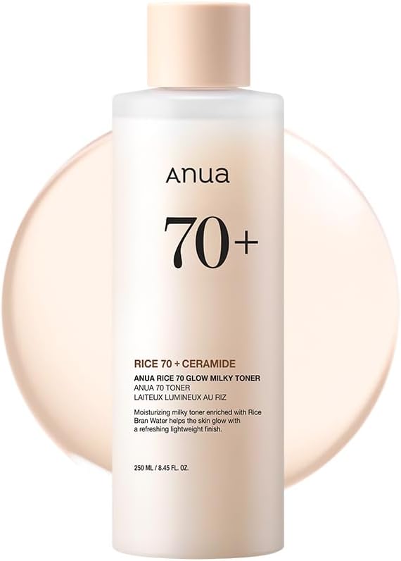 Rice 70 Glow Milky Toner, for Glass Skin, Rice Water, Niacinamide, Ceramides, Panthenol, Fragrance-Free, Non comedogenic, Fungal Acne Safe, Korean Skin Care, 250ml/8.45fl.oz.