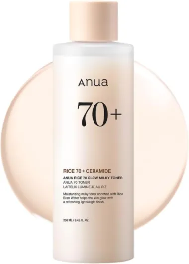 Rice 70 Glow Milky Toner, for Glass Skin, Rice Water, Niacinamide, Ceramides, Panthenol, Fragrance-Free, Non comedogenic, Fungal Acne Safe, Korean Skin Care, 250ml/8.45fl.oz.