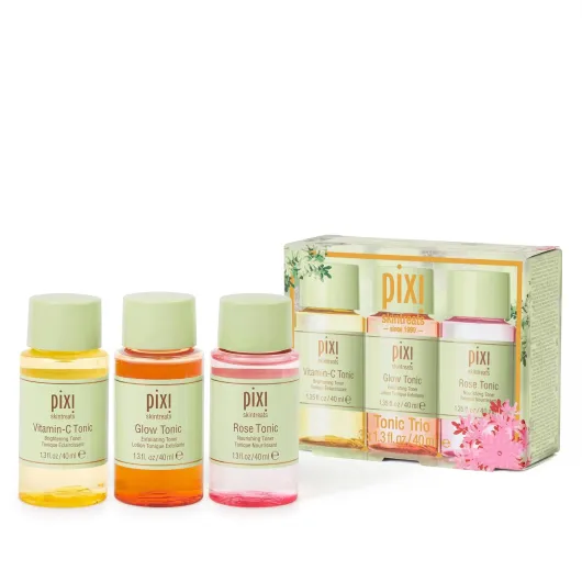 Beauty Tonic Trio - Holiday Edition Gift Set with 3 Pixi Favorite Tonics - Glow Tonic, Vitamin- C Tonic, Rose Tonic - Calming, Hydrating, Gentle Exfoliating and Smoothing