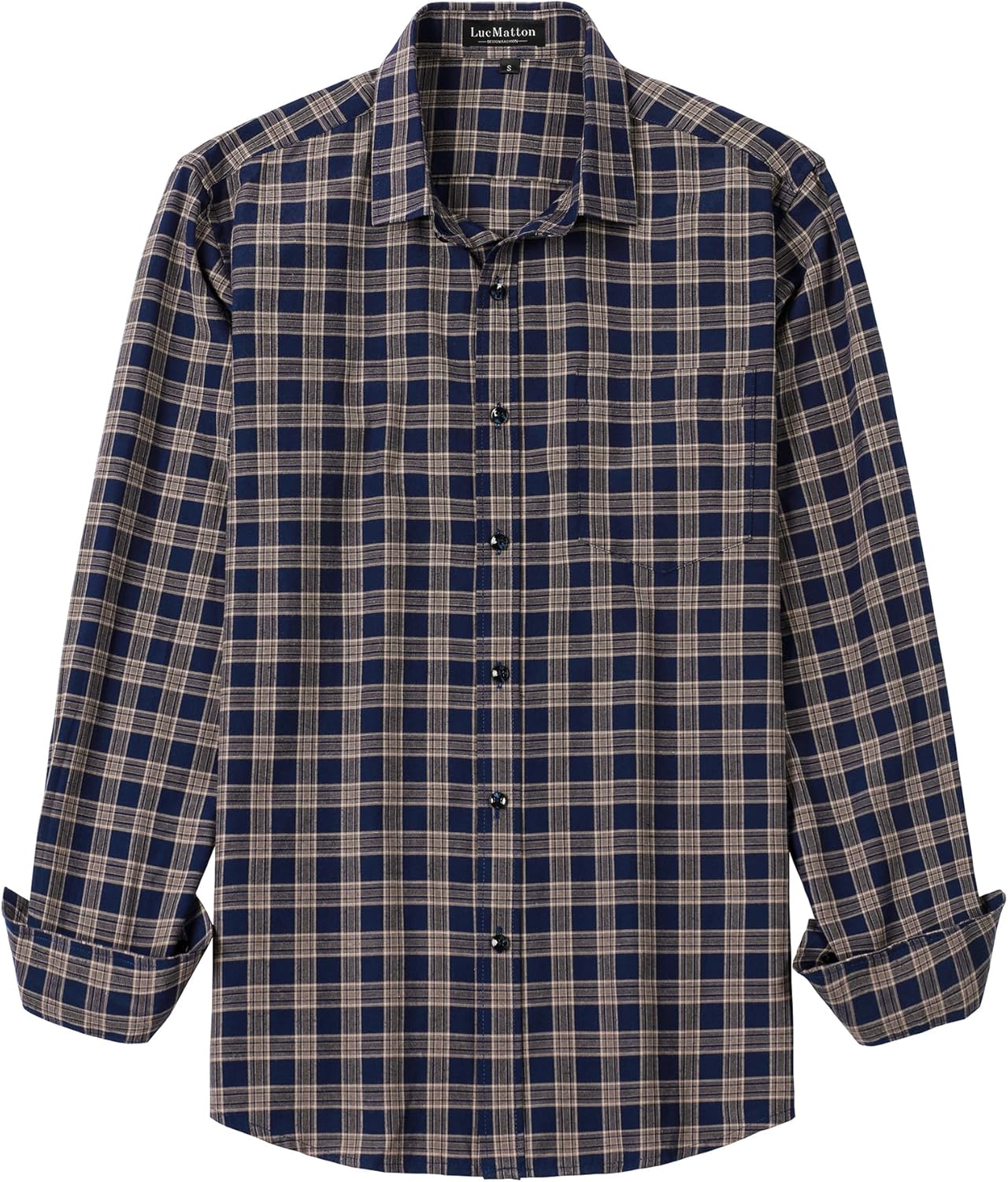 Men's Lightweight Gingham Dress Shirt Casual Business Slim Fit Long Sleeve Button Down Shirts with Pocket Navy Plaid Large